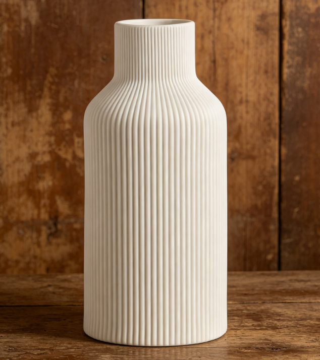 White Ceramic Vase – Minimalist Modern Small Reed Vase, 8 inches, suitable for tables, bookshelves, fireplace mantels, entryway decorations, and centerpieces - Image 2