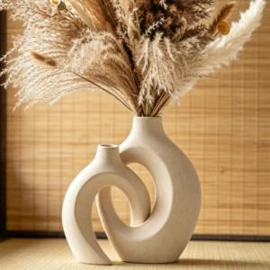Hollow Ceramic Vase Set (2 pieces) – Nordic Modern Bohemian Style, Off-White Home Decor Vases, 6.3 inches wide x 8.4 inches high