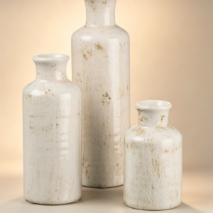 White Ceramic Vase Set – Farmhouse Style Decor, Suitable for Kitchens, Bedrooms, Living Rooms, Bathrooms, Offices, and as Centerpieces on Shelves